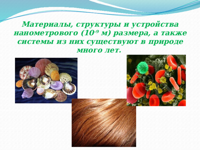 Материалы, структуры и устройства нанометрового (10 -9 м) размера, а также системы из них существуют в природе много лет.  