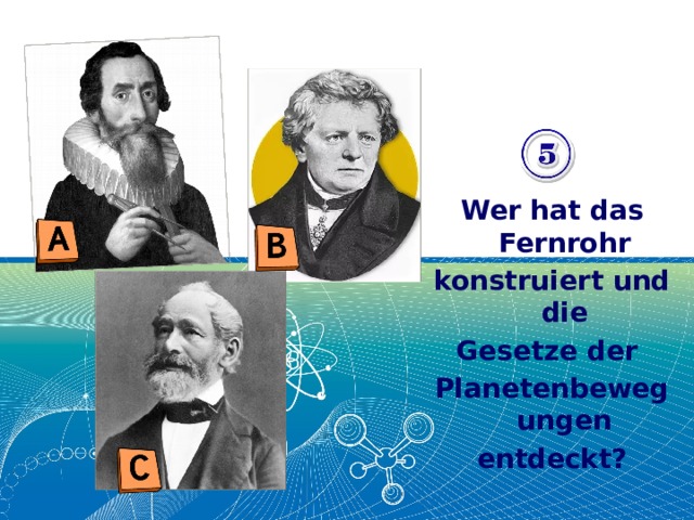 Wer hat das Fernrohr konstruiert und die Gesetze der Planetenbewegungen entdeckt? 