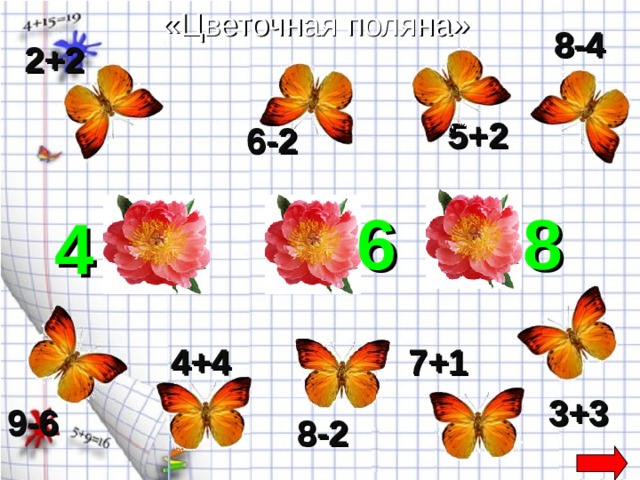 «Цветочная поляна» 8-4 2+2 5+2 6-2 6 8 4 7+1 4+4 3+3 9-6 8-2 