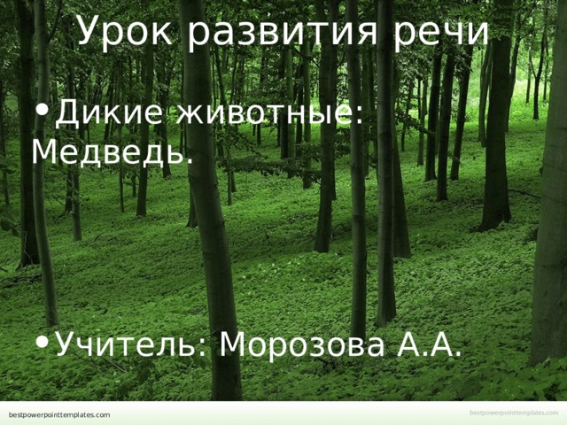 Урок развития речи   Дикие животные: Медведь. Учитель: Морозова А.А. bestpowerpointtemplates.com 
