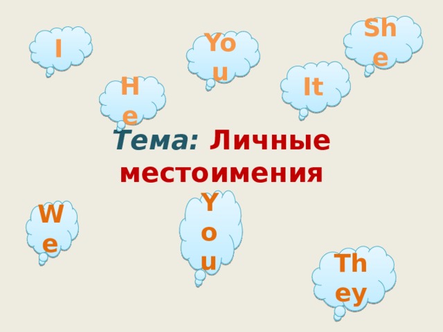 She I You It He  Тема:  Личные местоимения You We They 