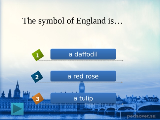 The symbol of England is… a daffodil 1 a red rose 2 a tulip 3 