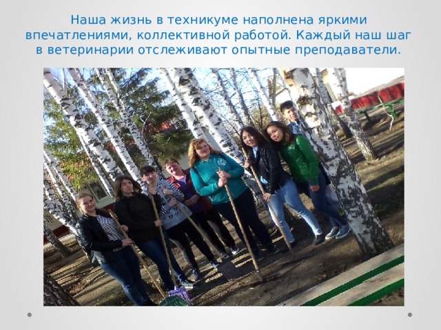 Наша жизнь в техникуме наполнена яркими впечатлениями, коллективной работой. Каждый наш шаг в ветеринарии отслеживают опытные преподаватели. 