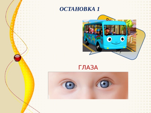 Видеть папу,  Видеть маму,  Видеть небо и леса Помогают нам… ? ОСТАНОВКА 1 ГЛАЗА 