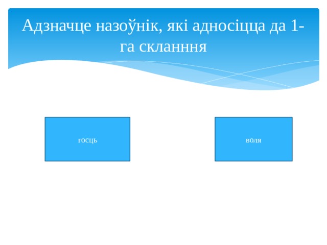 Адзначце назоўнік, які адносіцца да 1-га скланння госць воля 
