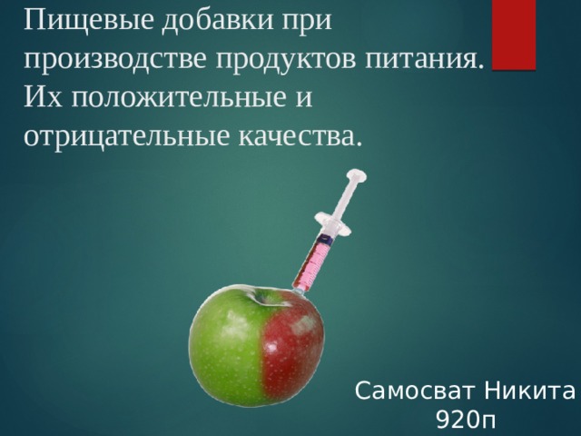 Пищевые добавки при производстве продуктов питания. Их положительные и отрицательные качества. Самосват Никита 920п 