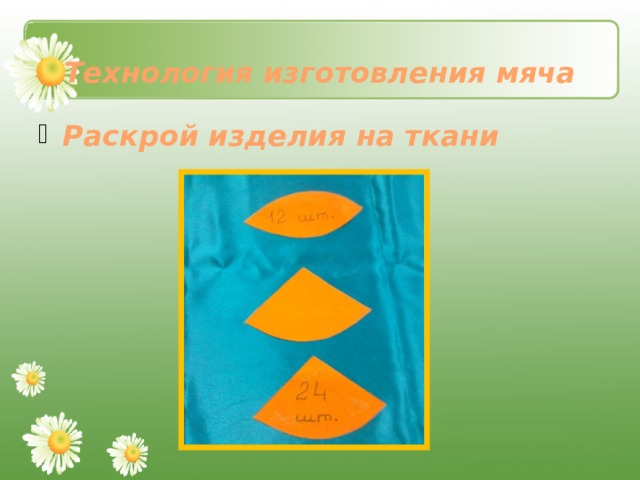 Технология изготовления мяча Раскрой изделия на ткани   