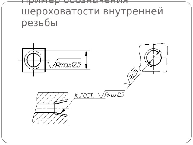 Пример обозначения шероховатости внутренней резьбы 