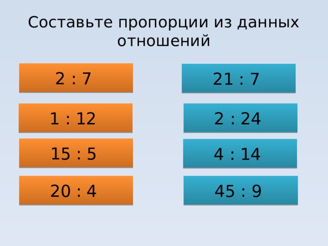 Составьте из чисел 45, 20, 9 и 100 верную пропорцию   