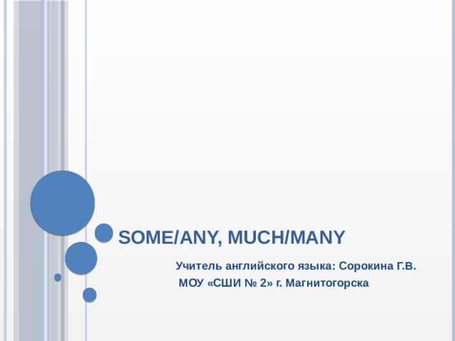 Some/any, much/many Учитель английского языка: Сорокина Г.В.  МОУ «СШИ № 2» г. Магнитогорска 