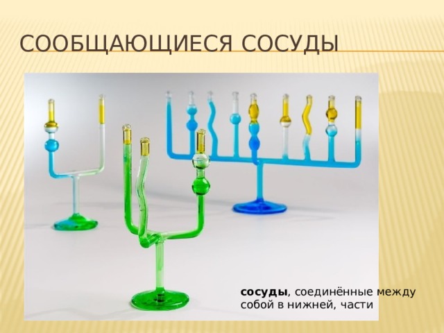 Сообщающиеся сосуды сосуды , соединённые между собой в нижней, части 