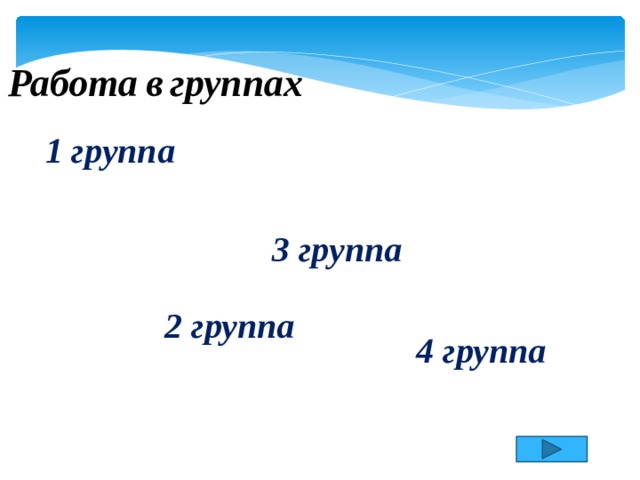 Работа  в  группах 1 группа 3 группа 2 группа 4 группа 