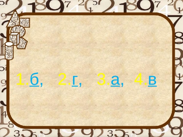 1. б , 2. г , 3. а , 4. в  