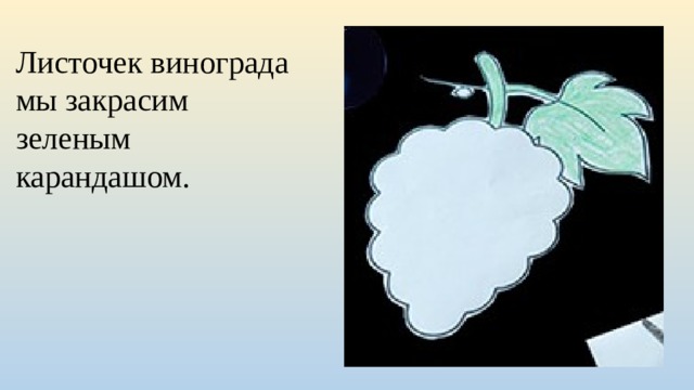 Листочек винограда мы закрасим зеленым карандашом. 