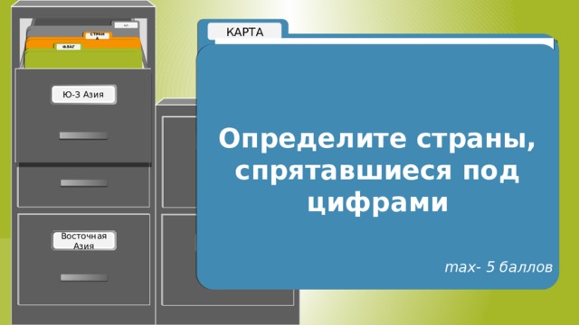 Определите страны, спрятавшиеся под цифрами max- 5 баллов 