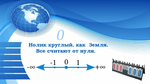 0 Нолик круглый, как Земля. Все считают от нуля. 