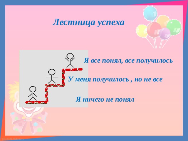 У меня получилось , но не все Лестница успеха Я все понял, все получилось Я ничего не понял 