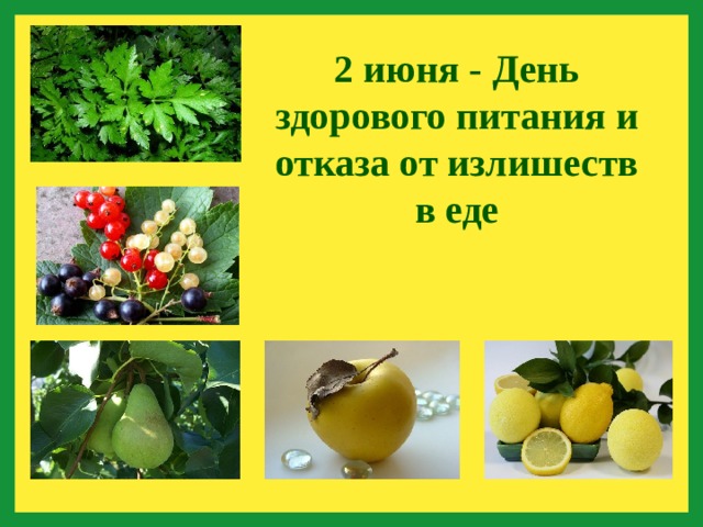 2 июня - День здорового питания и отказа от излишеств в еде    