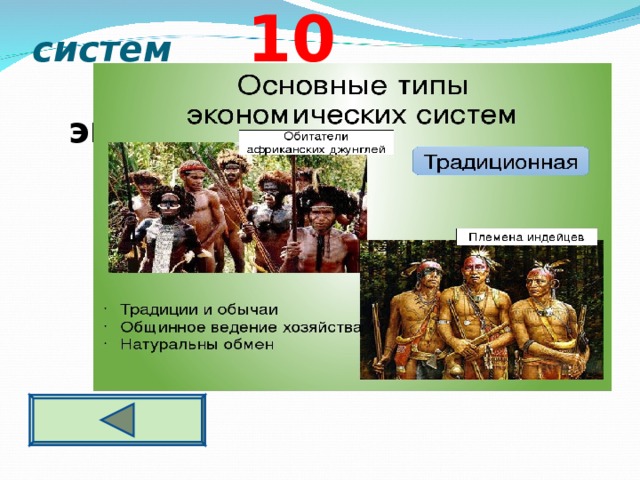 Типы экономических систем 10 Традиционная экономическая система.  