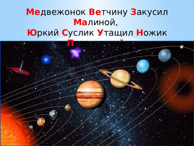 Ме двежонок Ве тчину З акусил Ма линой, Ю ркий С услик У тащил Н ожик П ерочинный. 