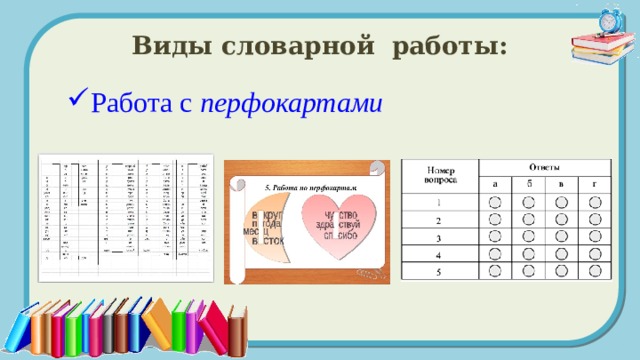 Виды словарной работы: Работа с перфокартами 