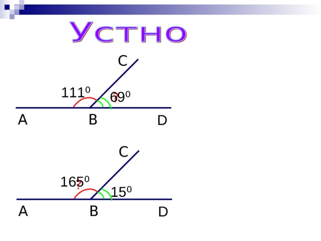 С 111⁰ 69⁰ ? А В D С 165 ⁰ ? 15 ⁰ А В D 