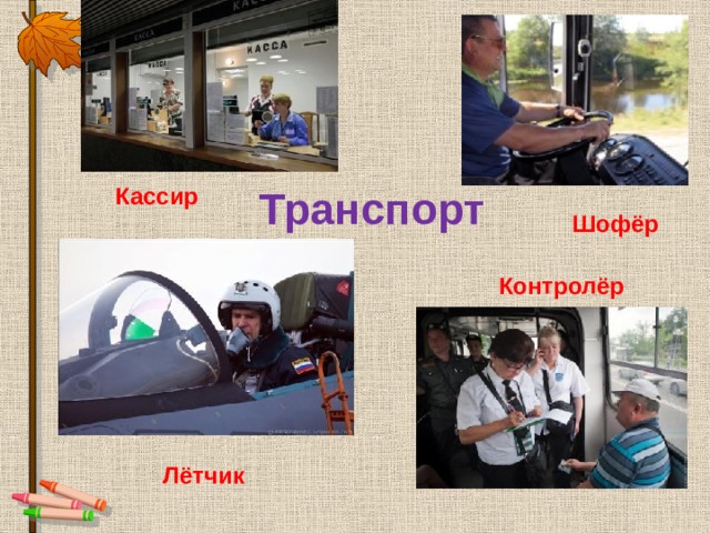 Кассир  Транспорт   Шофёр  Контролёр Лётчик 