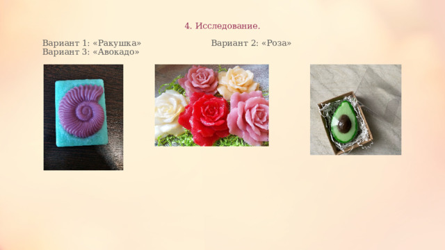 4. Исследование. Вариант 1: «Ракушка» Вариант 2: «Роза» Вариант 3: «Авокадо» 