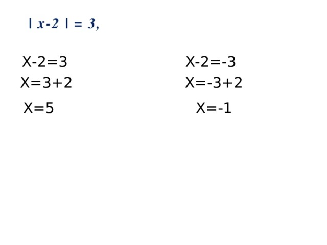 Х-2=3 Х-2=-3 Х=3+2 Х=-3+2 Х=5 Х=-1 