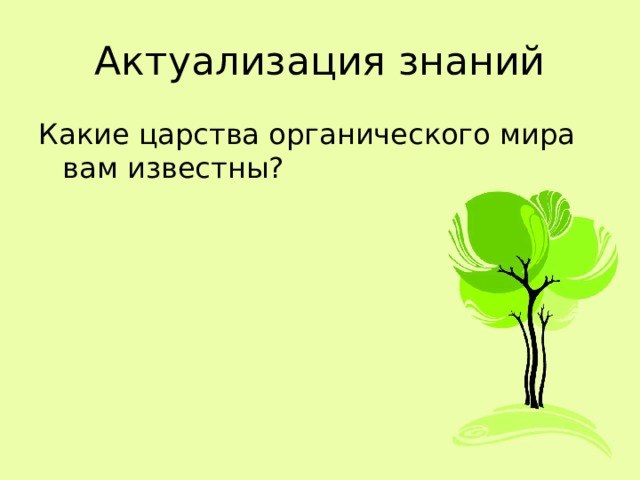 Актуализация знаний Какие царства органического мира вам известны? 