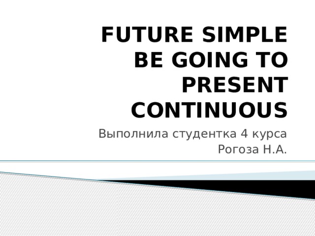 FUTURE SIMPLE  BE GOING TO  PRESENT CONTINUOUS Выполнила студентка 4 курса Рогоза Н.А. 
