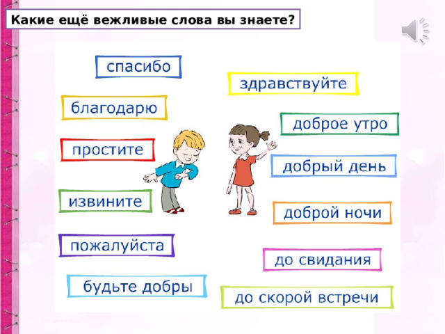 Какие ещё вежливые слова вы знаете? 