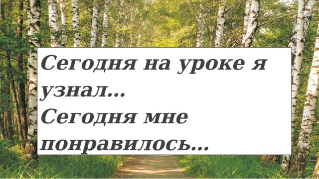 Сегодня на уроке я узнал… Сегодня мне понравилось… 