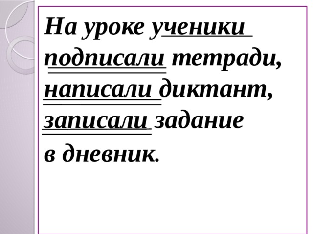 На уроке ученики подписали тетради, написали диктант, записали задание в дневник .  
