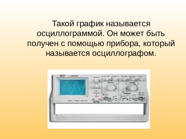Такой график называется осциллограммой. Он может быть получен с помощью прибора, который называется осциллографом. 