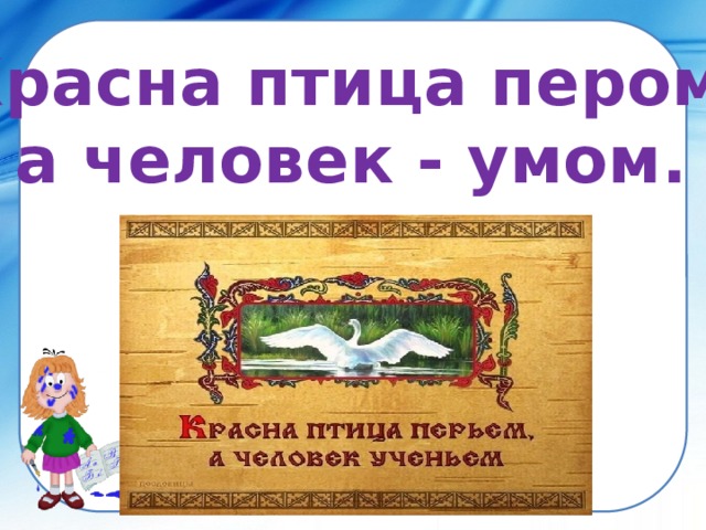 Красна птица пером, а человек - умом. 