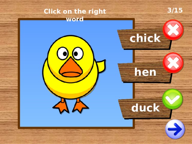 3/15 Click on the right word chick hen duck 