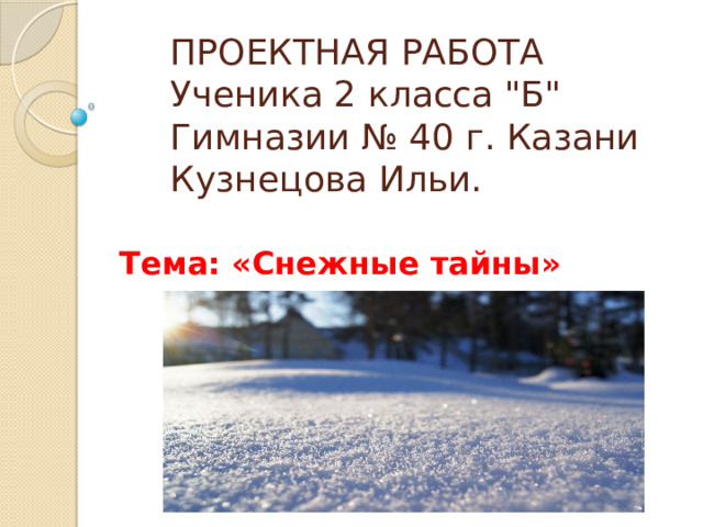 ПРОЕКТНАЯ РАБОТА  Ученика 2 класса 