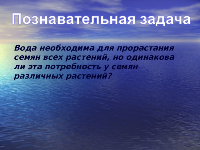 Вода необходима для прорастания семян всех растений, но одинакова ли эта потребность у семян различных растений? 