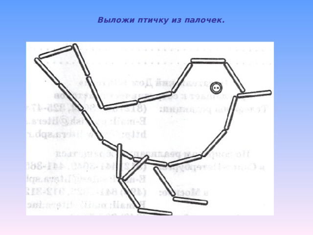 Выложи птичку из палочек. 