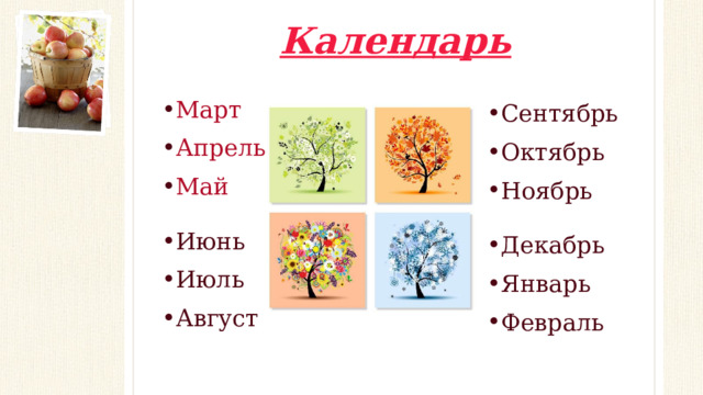 Март Апрель Май Сентябрь Октябрь Ноябрь Июнь Июль Август Декабрь Январь Февраль  