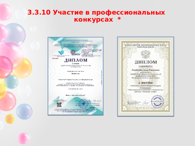 3.3.10 Участие в профессиональных  конкурсах * 