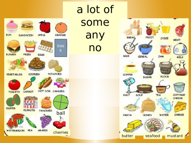 a lot of some any no book ball cherries mustard seafood butter 