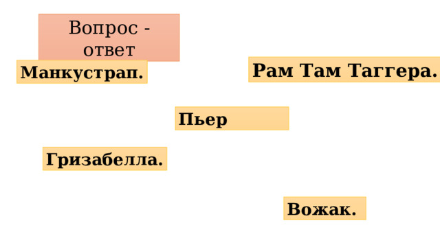 Вопрос - ответ Рам Там Таггера.  Манкустрап. Пьер  Гризабелла. Вожак. 