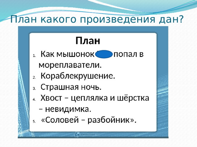 План какого произведения дан? 