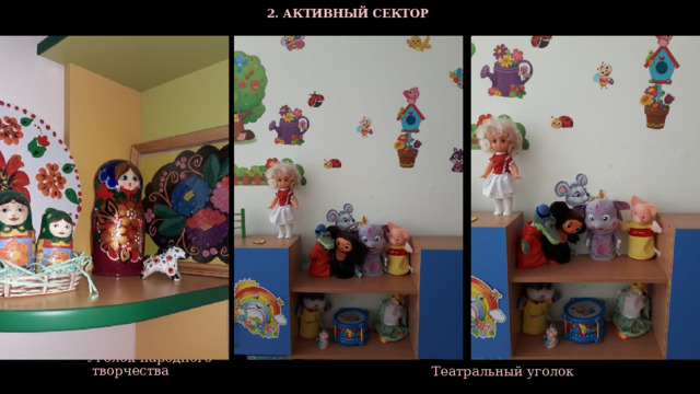  2. АКТИВНЫЙ СЕКТОР  Уголок народного творчества  Театральный уголок  