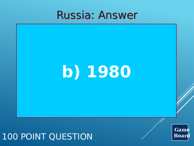 Russia: Answer b) 1980 Game Board 100 Point Question 