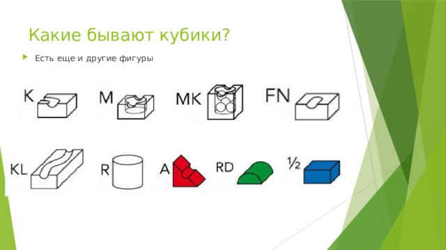 Какие бывают кубики?   Есть еще и другие фигуры 