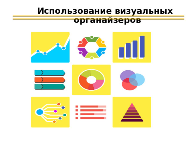 Использование визуальных органайзеров ... инструменты, которые используются, чтобы помочь нам выразить знания, концепции и идеи и отношения между ними. 