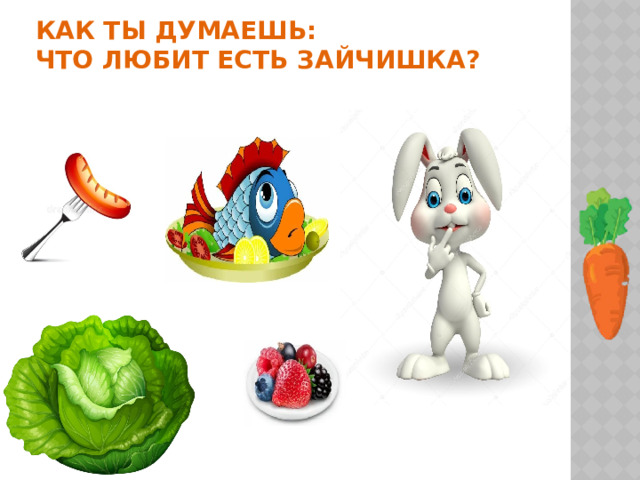 Как ты думаешь:  что любит есть зайчишка?  